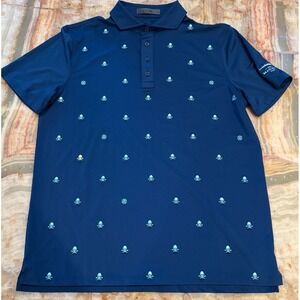 G/FORE Skull & Tees Golf Polo Shirt Navy Blue Madison Club Embroidered Large
